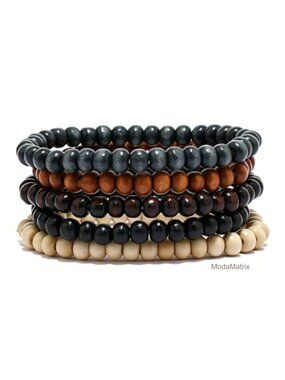 5-Piece Multi-Strand Beaded Braided Leather Wrap Bracelet Set